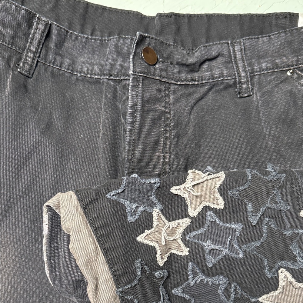 MNML Black Denim Pants with Tan Label